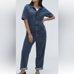 Everlane The Short Sleeve Denim Coverall Organic Cotton Dark Wash Size 00